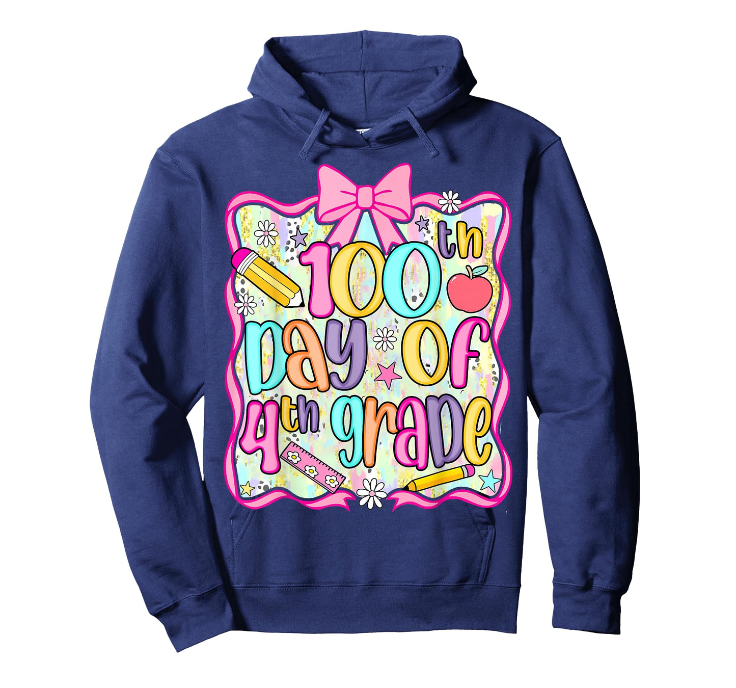 100th Day of 4th Grade Preppy 100 Days of School Bow Girls T-Shirt