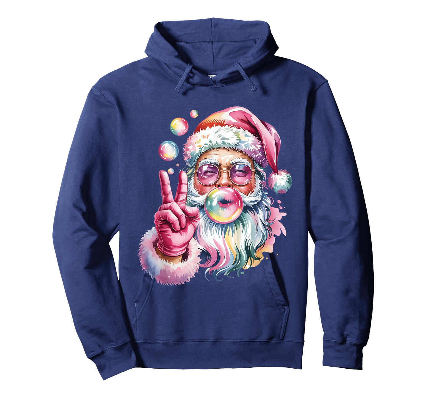 Rainbow Santa Bl0wing Bubble Gum Christmas Peace Sign Hand T-Shirt