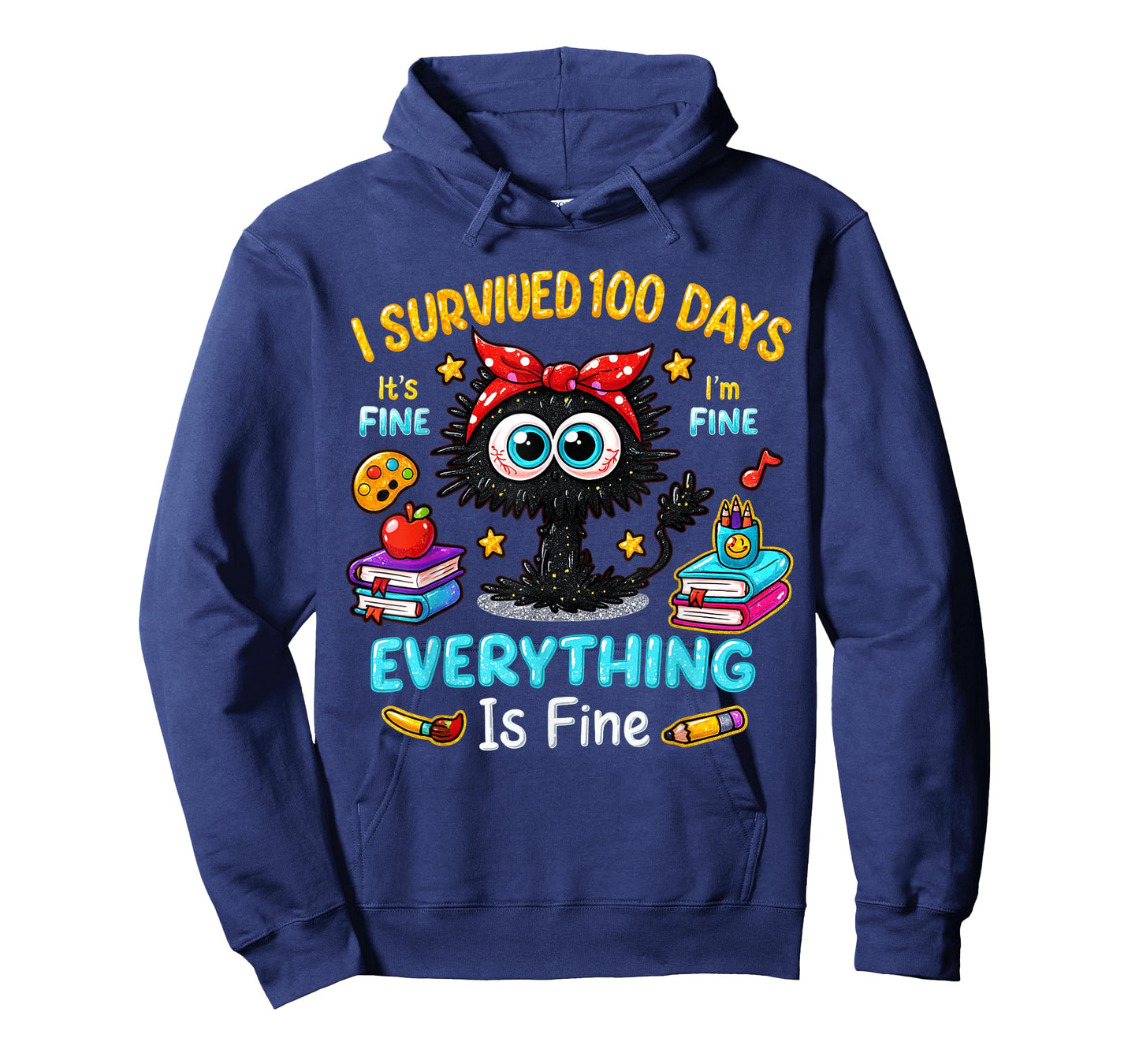 I Survived 100 Days Black Cat Funny 100 Days Teacher Student T-Shirt