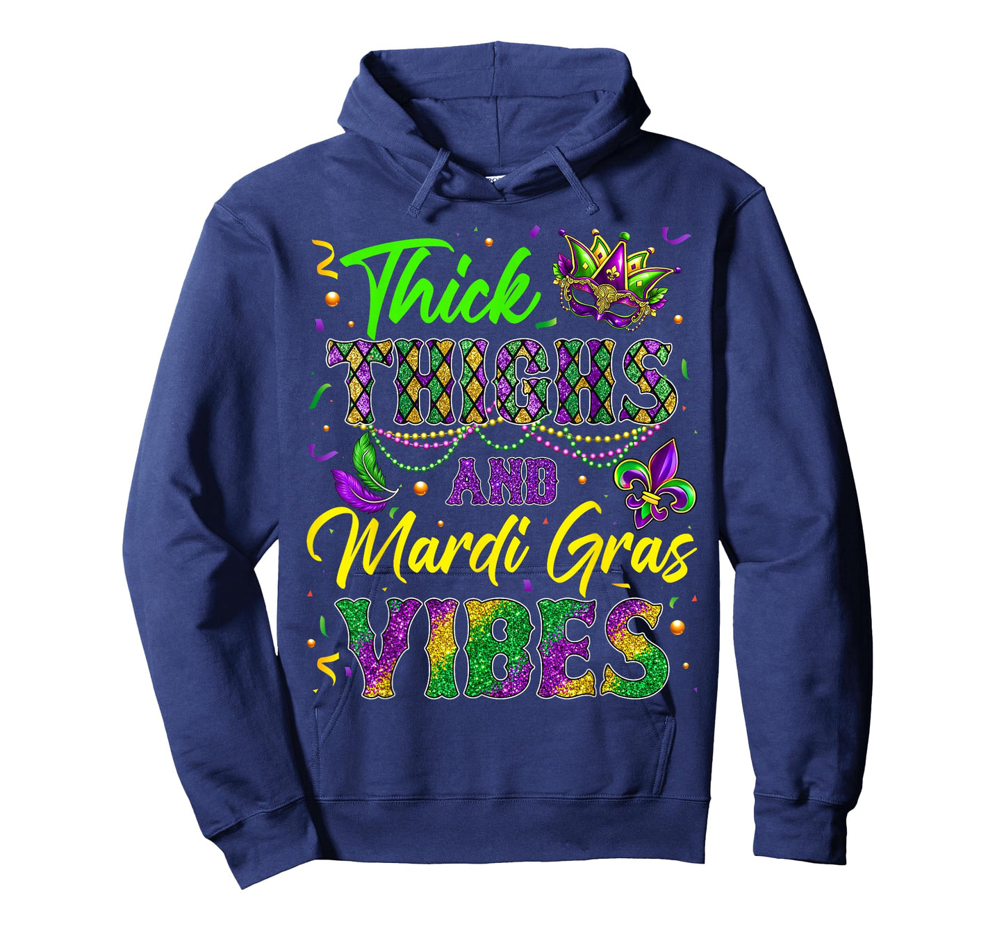 Thick Thighs and Mardi Gras Vibes Mask Beads Men Women Kid T-Shirt
