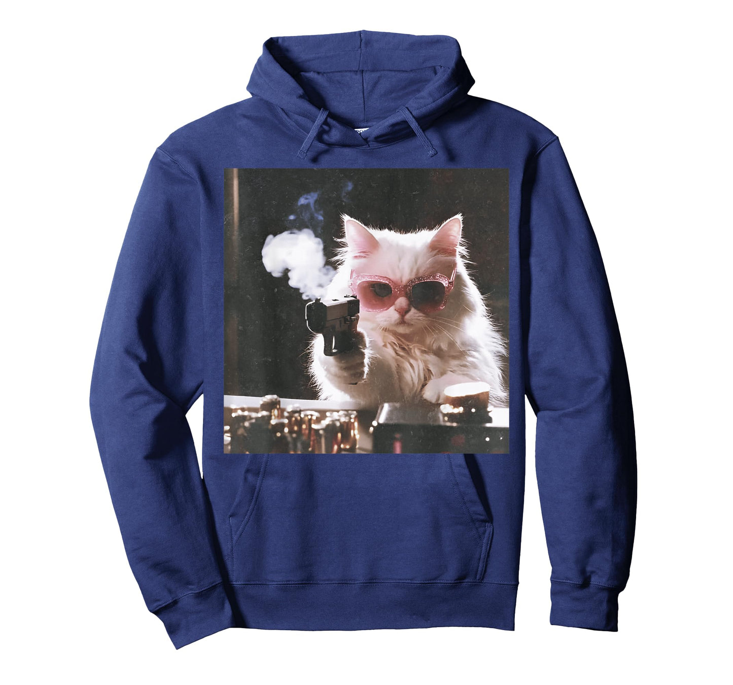 Retro Cool Cat with Gun Pink Sunglasses Cat Meme T-Shirt