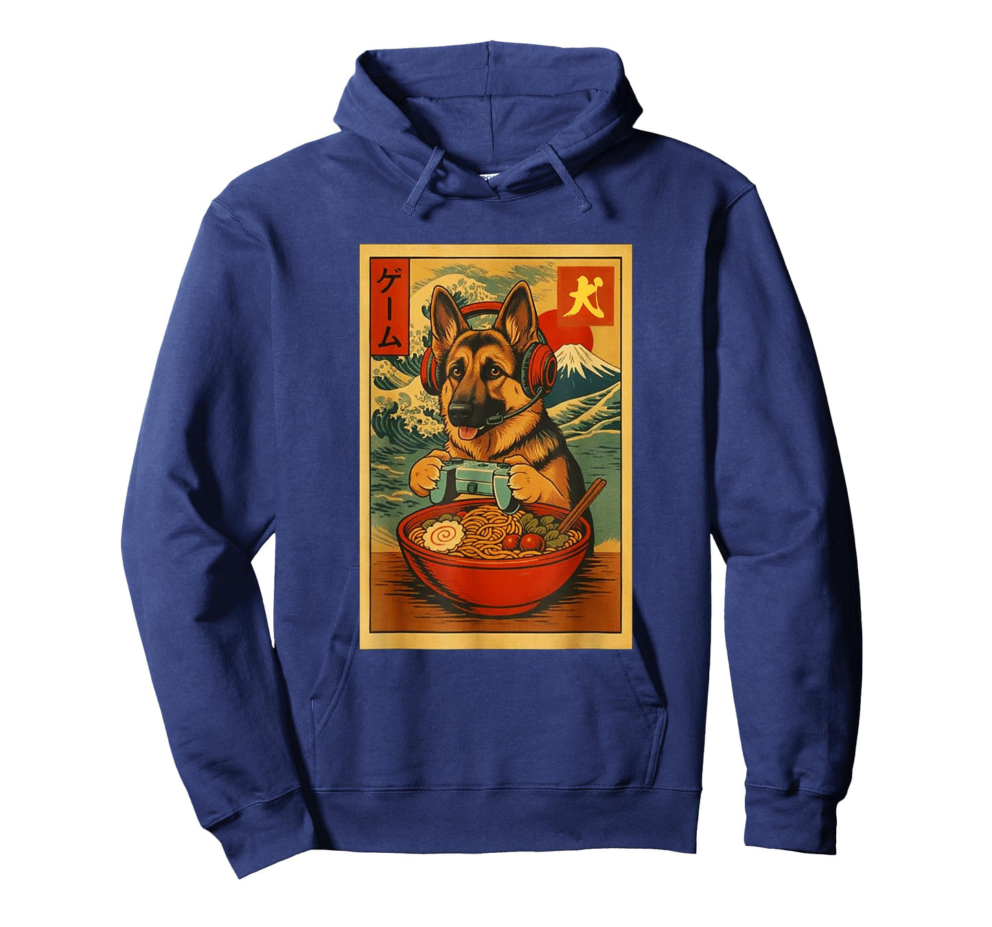 German Shepherd Gaming Ramen Ukiyo-e Great Wave Retro Art T-Shirt
