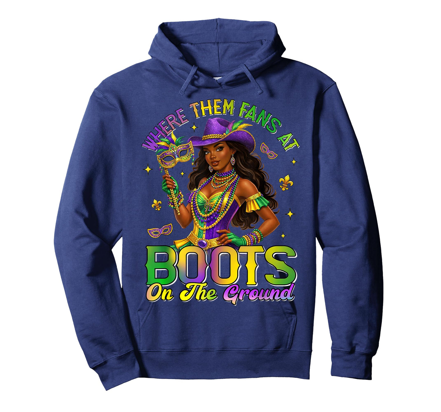 Mardi Gras Cowgirl Boots On The Ground Where Them Fans At T-Shirt