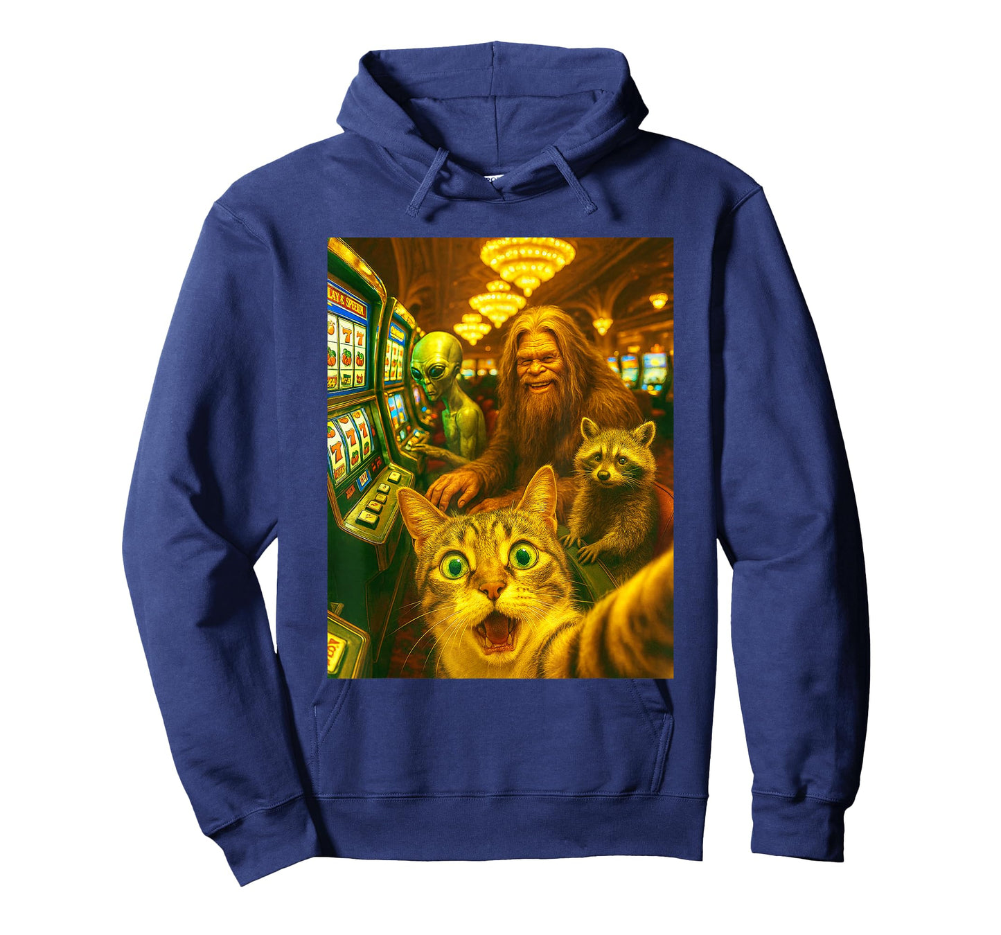 Cat Alien Bigfoot Casino Slot Machine Selfie Funny Gambling T-Shirt