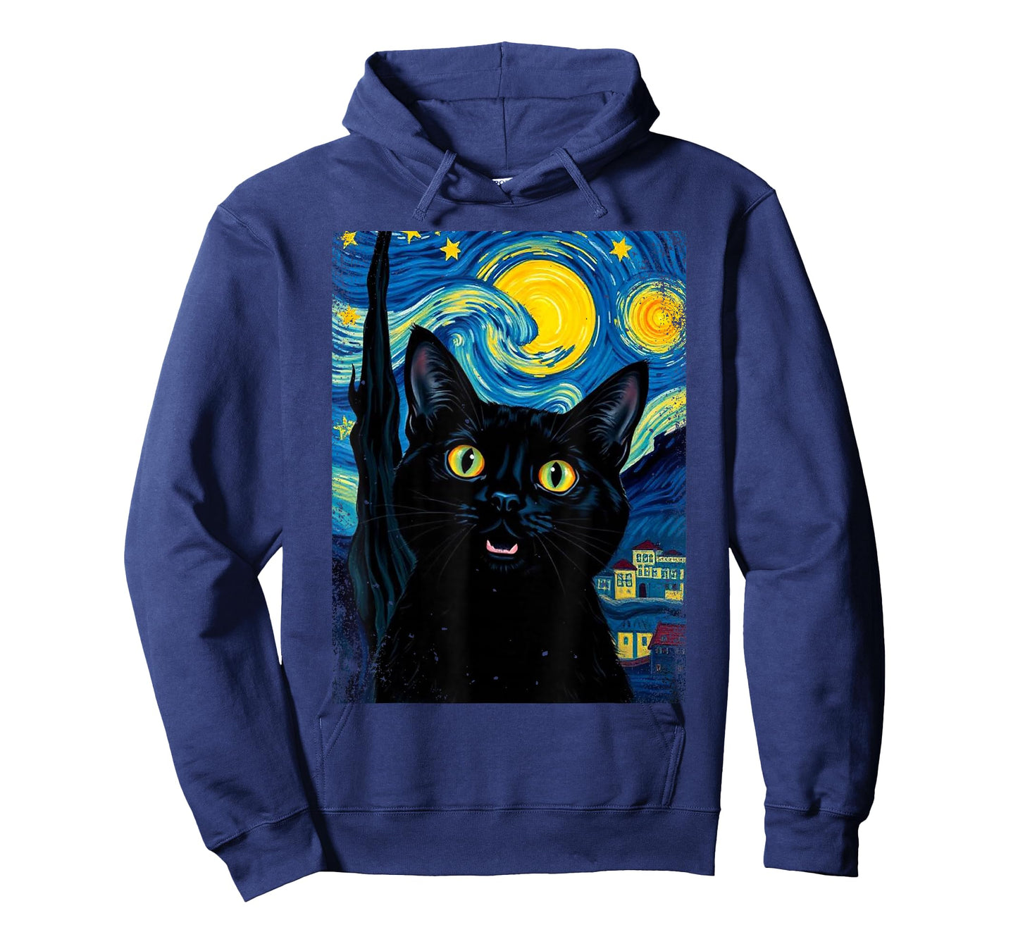 Black Cat Swirling Night Colorful Sky Starry Art Van Gogh T-Shirt