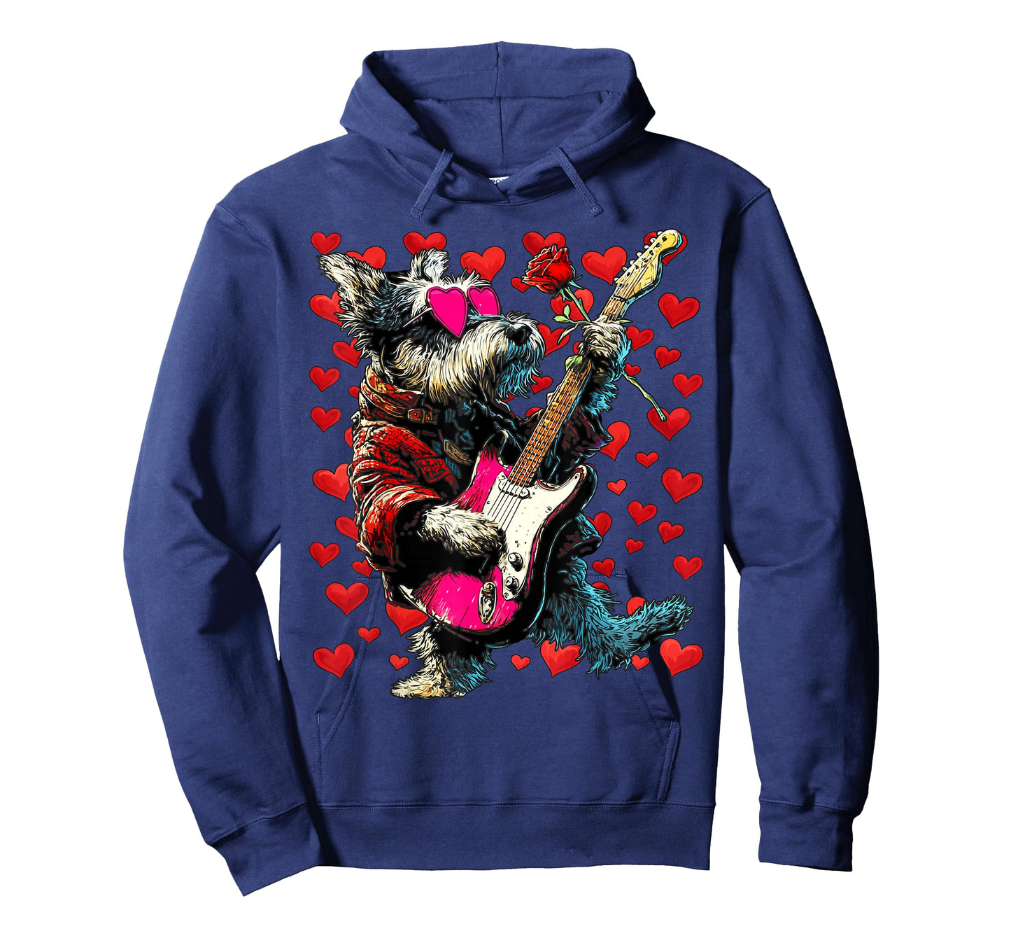 Cute Schnauzer Playing Guitar Guitarist Dog Valentine’s Day T-Shirt