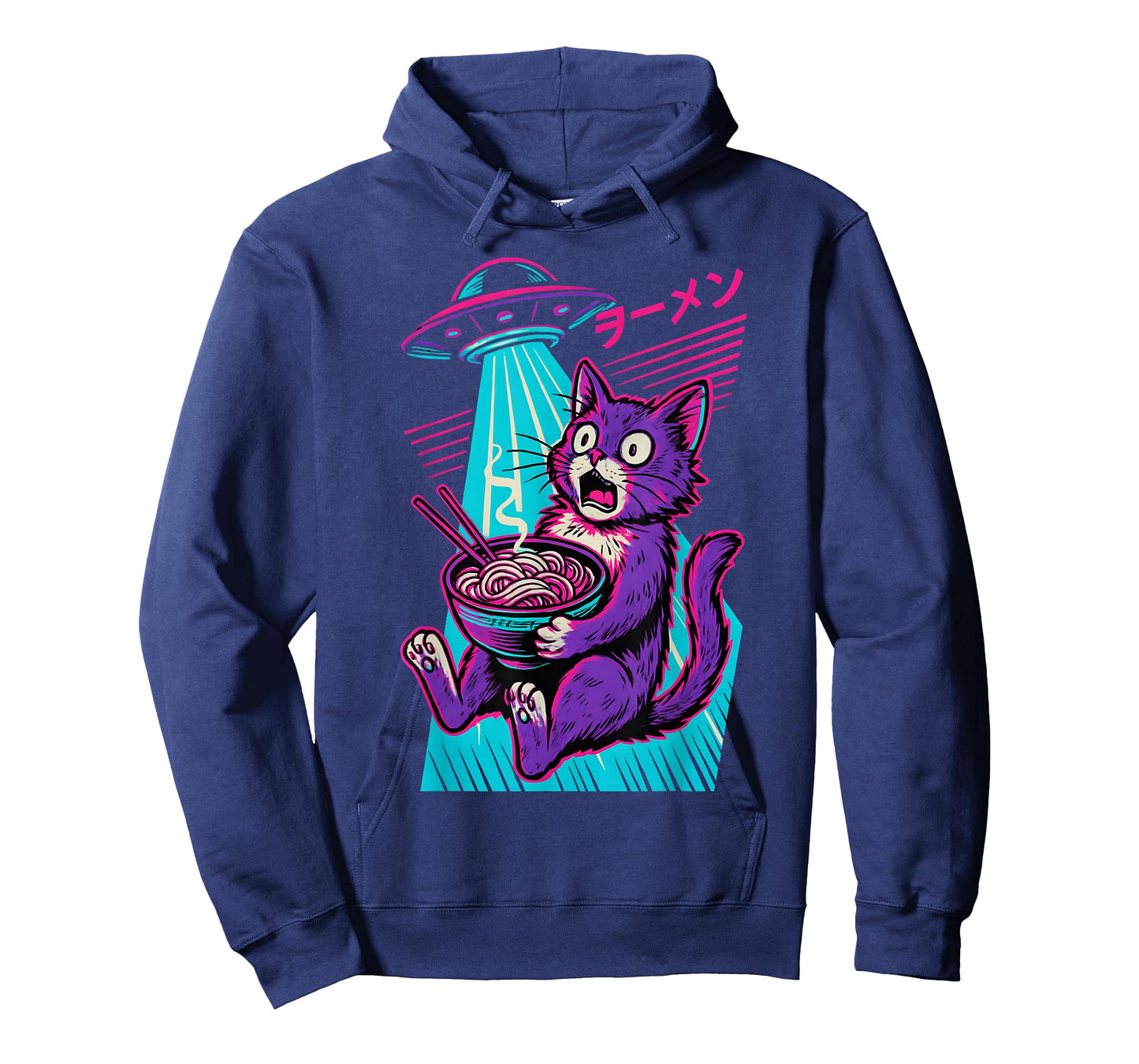 Cat Eating Ramen UFO Anime Japanese Men Women Teens Kids T-Shirt
