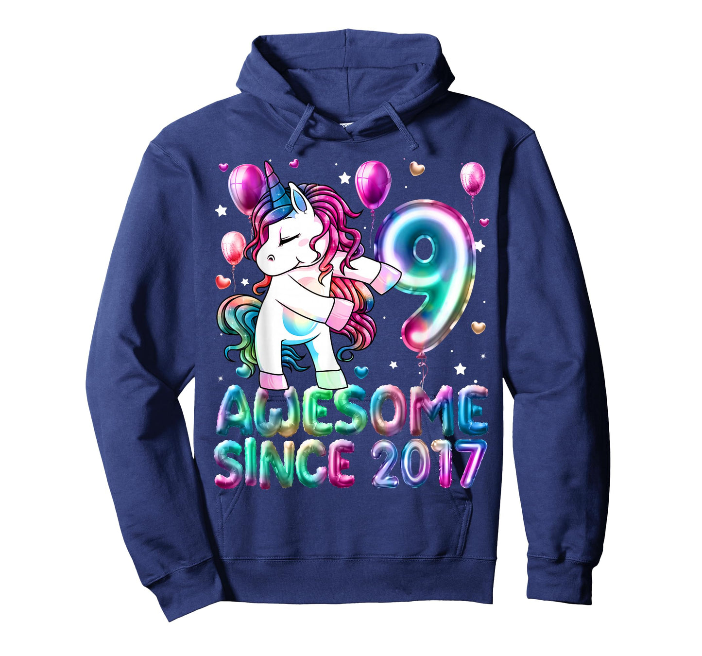 9 Year Old Girl Awesome Since 2017 Unicorn 9th Birthday Girl T-Shirt