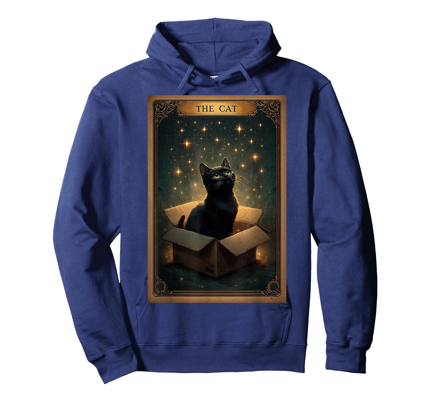 Mystical Black Cat on Box Magical Stars Retro Art Tarot Card T-Shirt