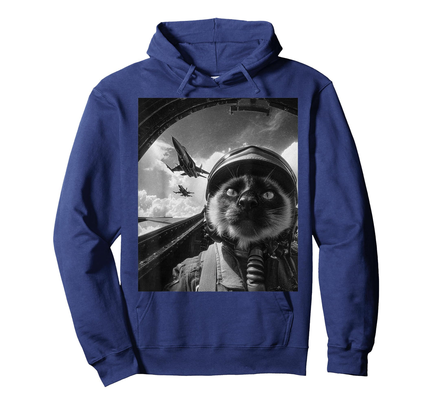 Funny Siamese Cat Selfie Fighter Jet Pilot Airplane Graphic T-Shirt
