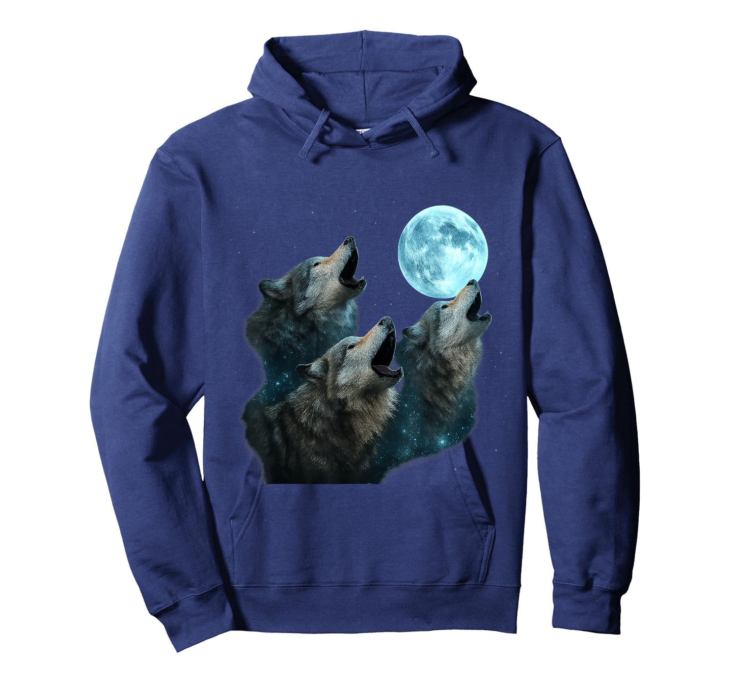 Three Wolves Howling at Cyan Moon Night Mystic Glow T-Shirt