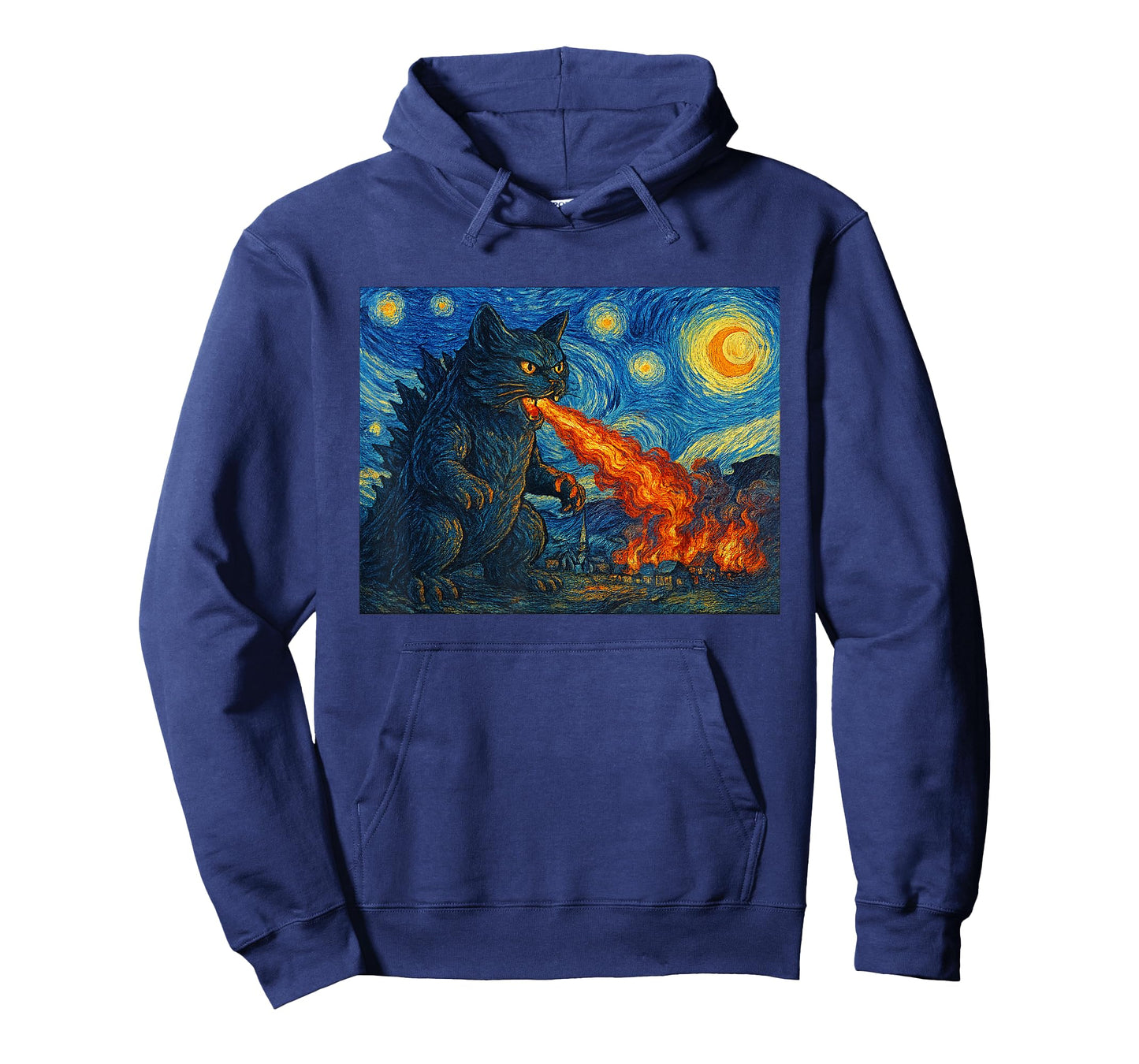 Starry Night Catzilla Monster Cat Van Gogh Style Cat Lover T-Shirt