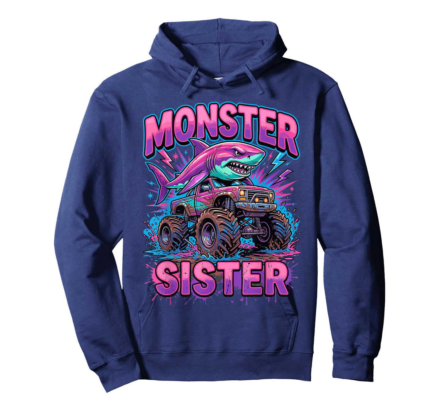 Monster Sister Shark Truck Funny Pink Sibling T-Shirt