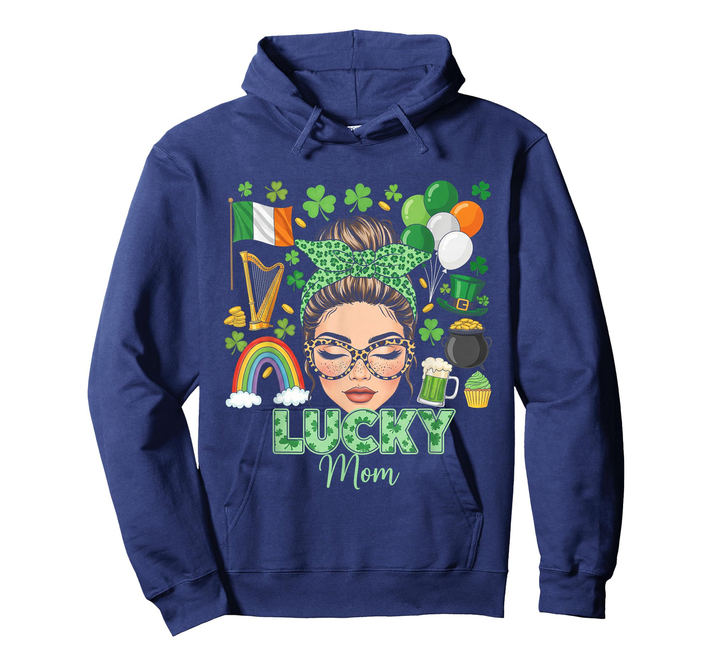 Messy Bun Hair Lucky Mom Shamrocks St Patrick's Day Women T-Shirt