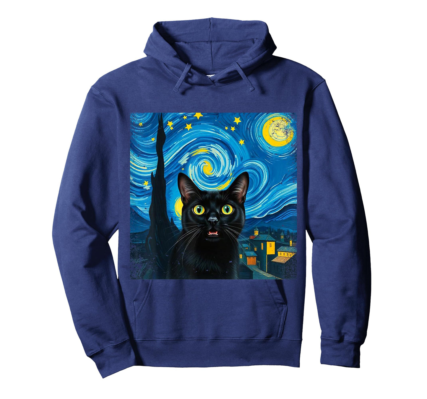 Black Cat Swirling Night Colorful Sky Starry Art Van Gogh T-Shirt