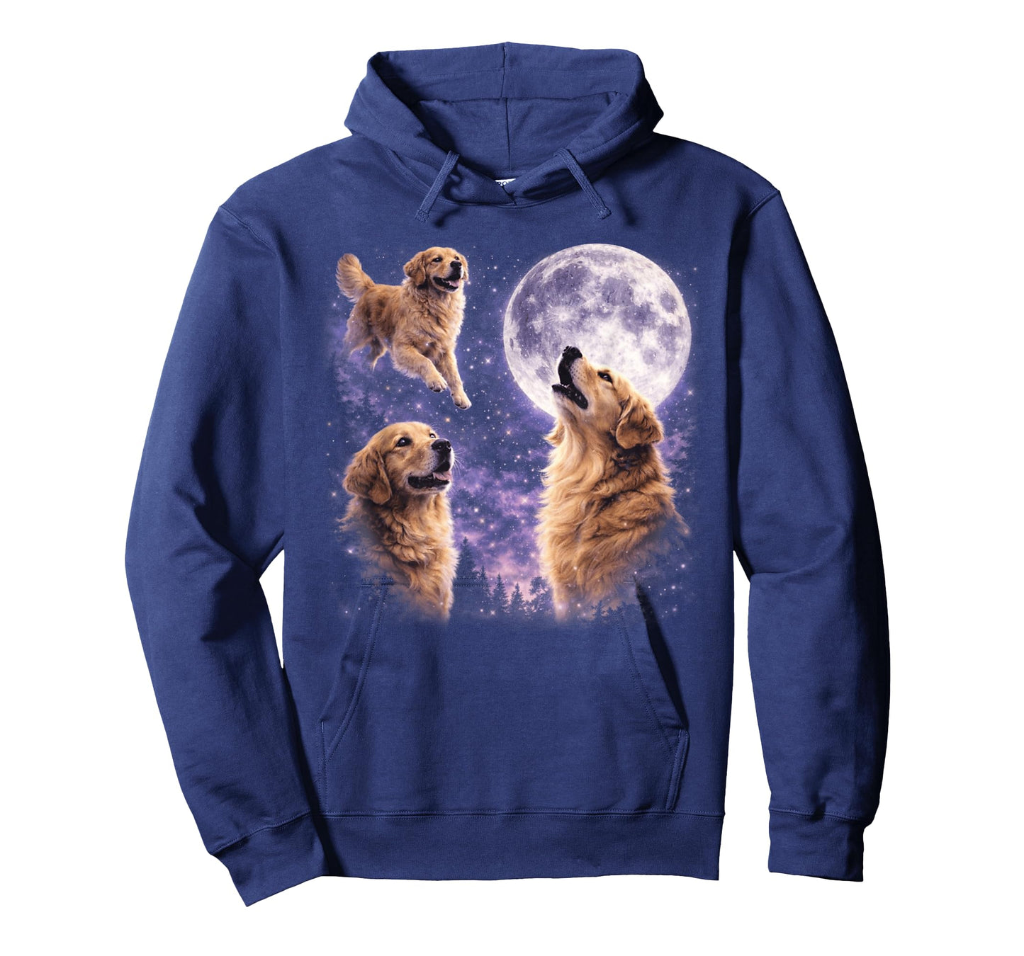 Vintage Three Golden Retriever Howling to The Moon Dog Art T-Shirt