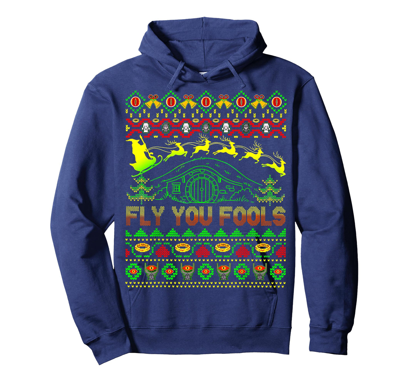 Fly You Fools Wizard Santa Sleigh Reindeer Christmas T-Shirt