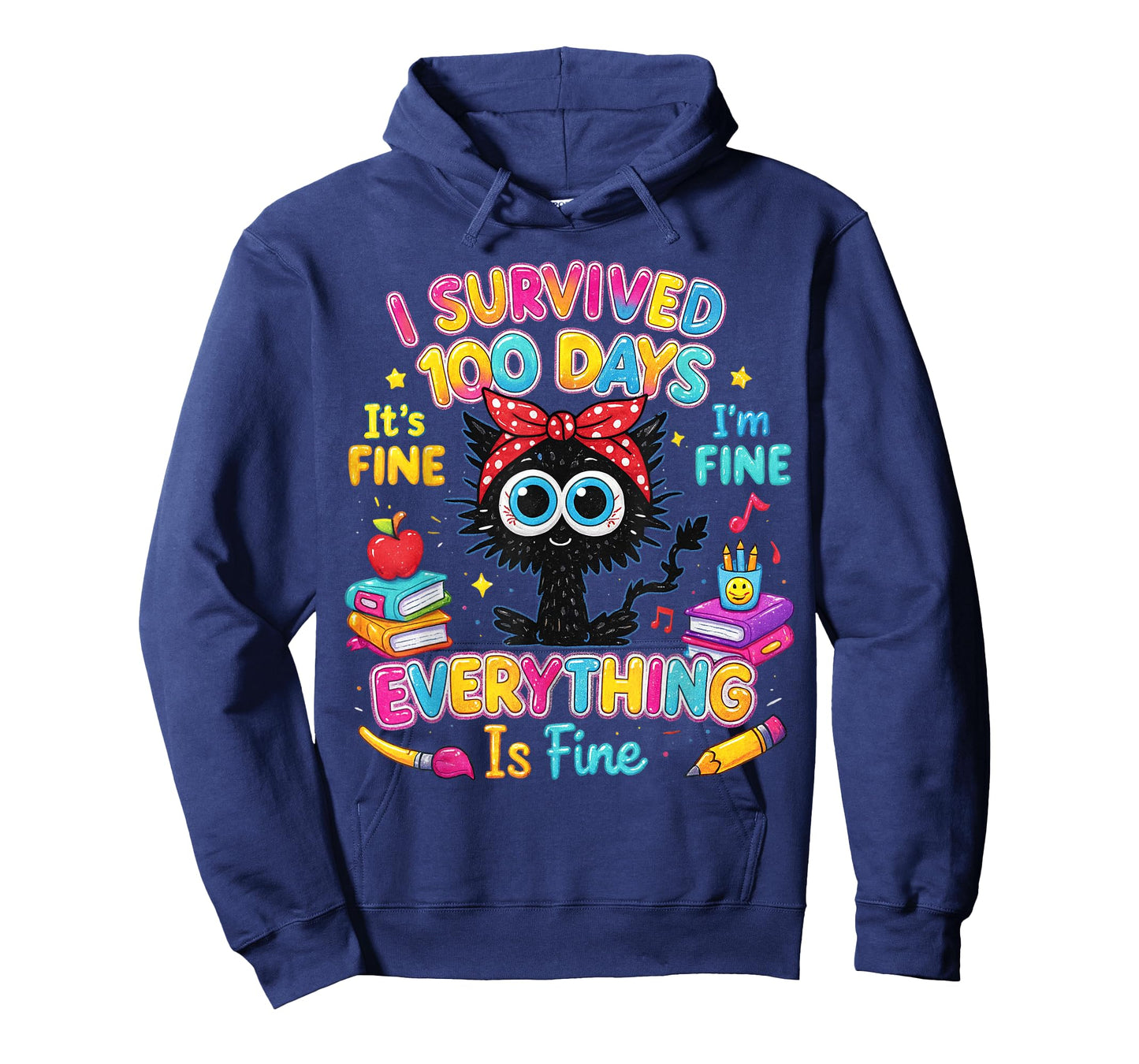 I Survived 100 Days Black Cat Teacher Everything Fine T-Shirt