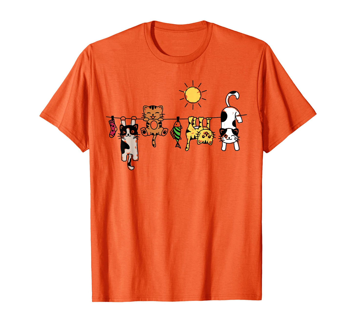 Cute Cats Hanging on a Clothes Line Funny Cat T-Shirt for Men Women Kids