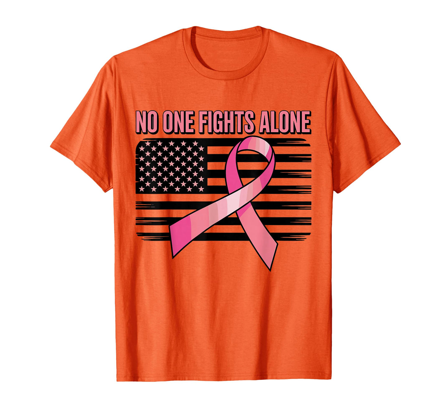 No One Fights Breast Cancer Alone American Flag Pink Ribbon T-Shirt