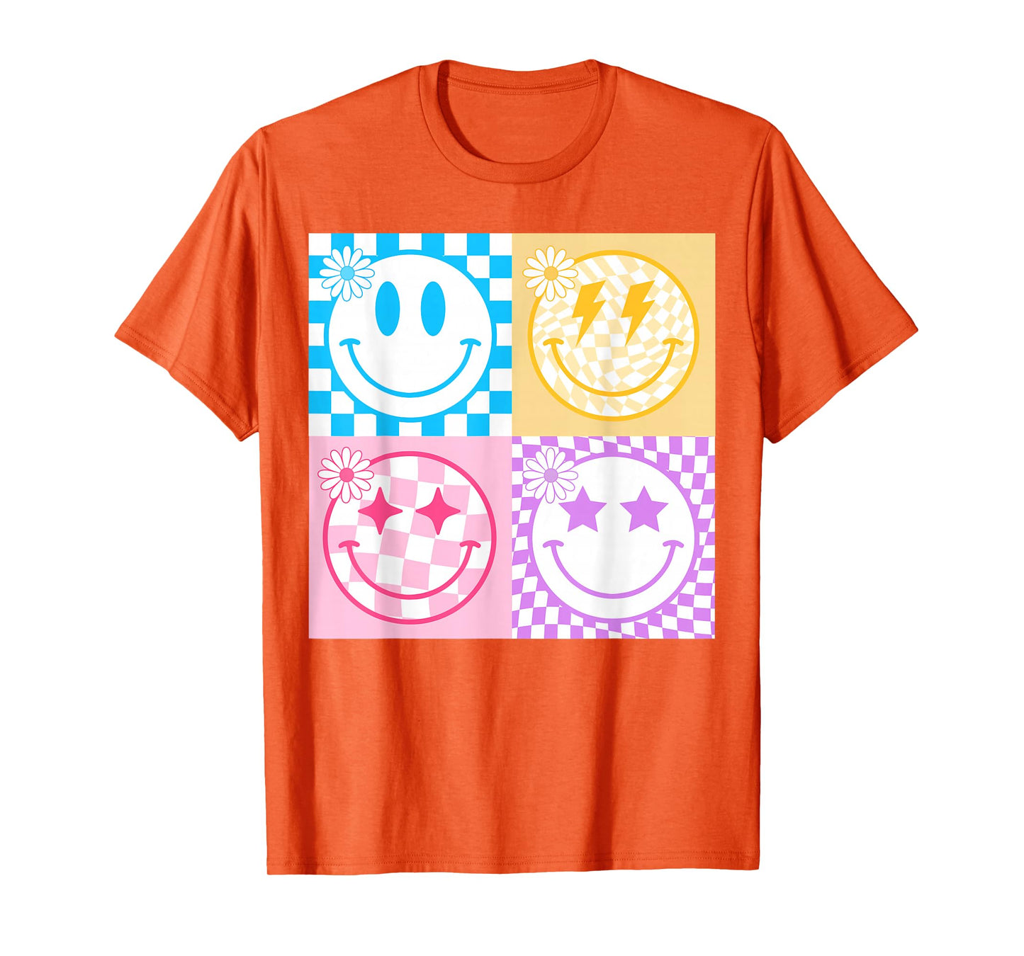 Retro Happy Smile Face Checkered Pattern Vibes Trendy Girls T-Shirt