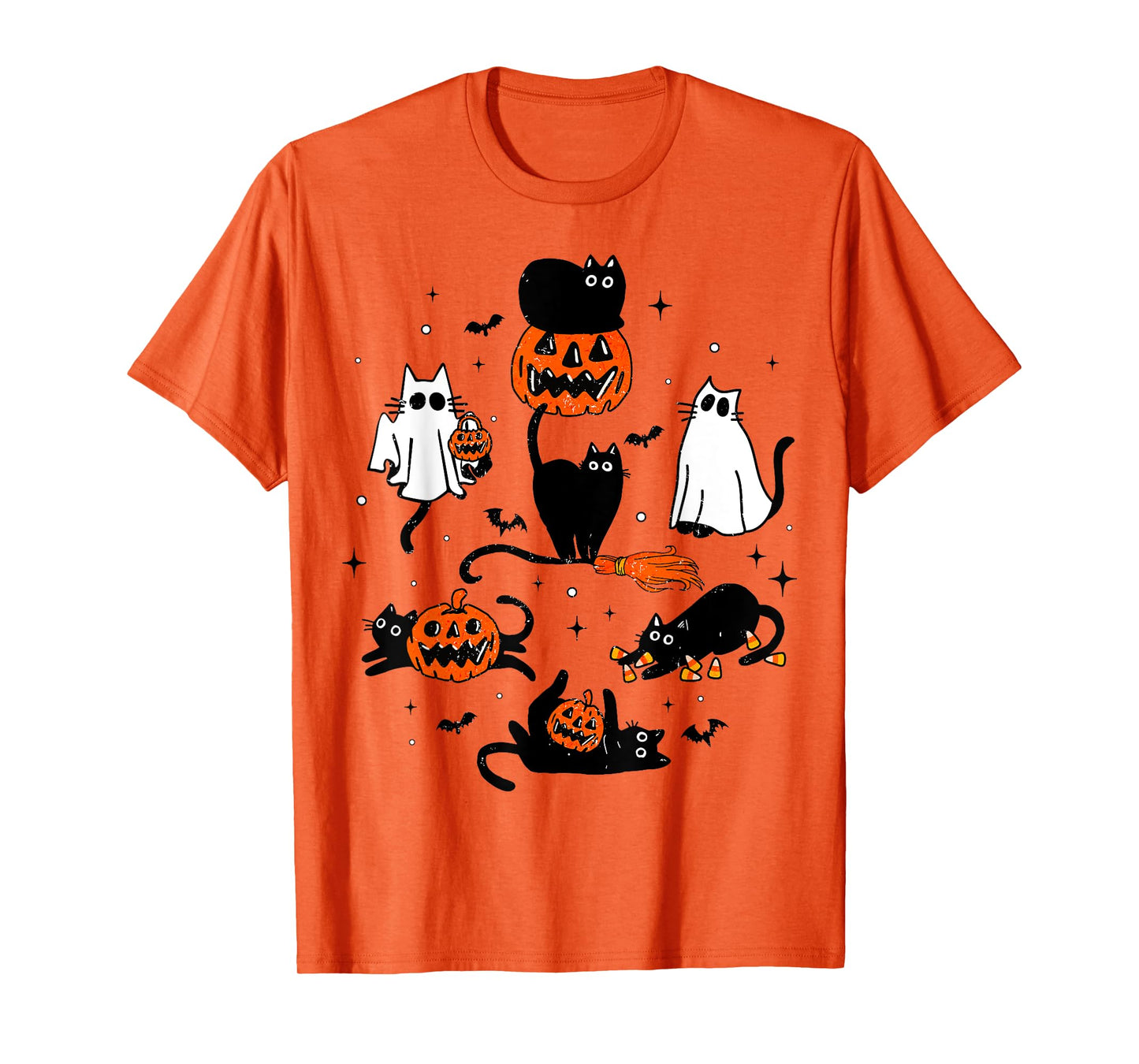 Cute Ghost Black Cat Playing Pumpkin Halloween Costume Men Women Kids T-Shirt