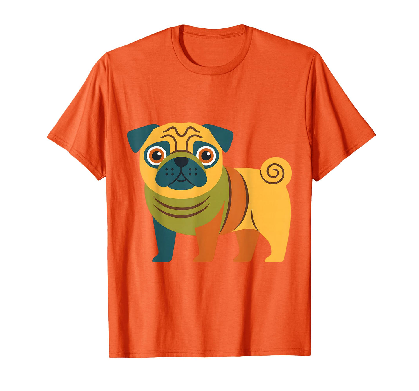 Cute Colorful Pug Illustration Funny Dog Lover Retro Pet Art T-Shirt