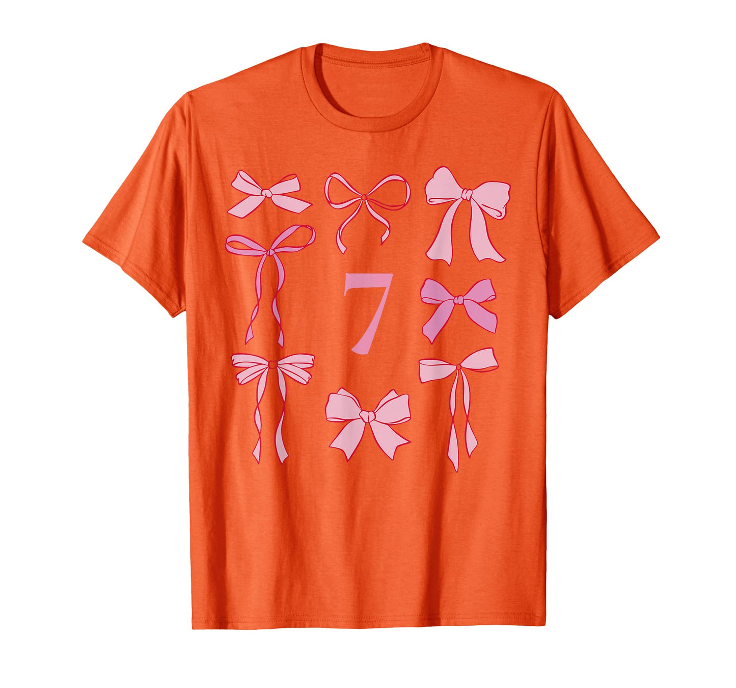 Hello Seven Coquette Preppy Pink Bow 7th Birthday Girl T-Shirt