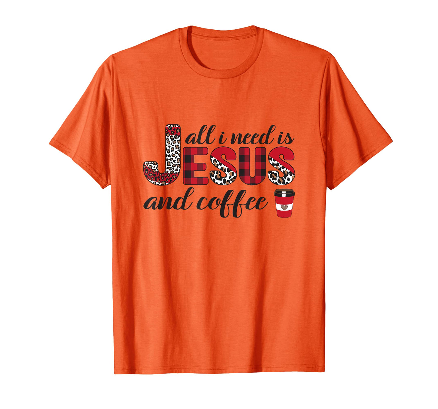 All I Need is Jesus and Coffee Plaid Leopard Print Christian T-Shirt