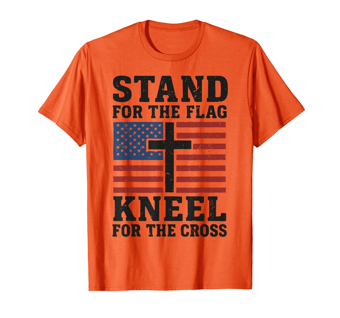 Men Christian Patriotic Stand for Flag Kneel The Cross Faith T-Shirt