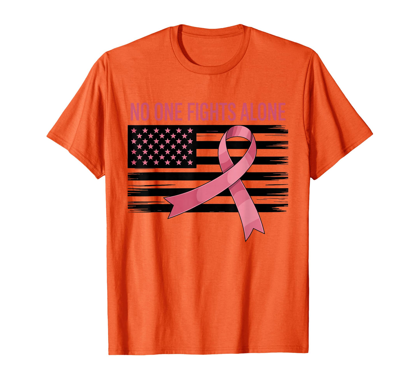 No One Fights Breast Cancer Alone American Flag Pink Ribbon T-Shirt