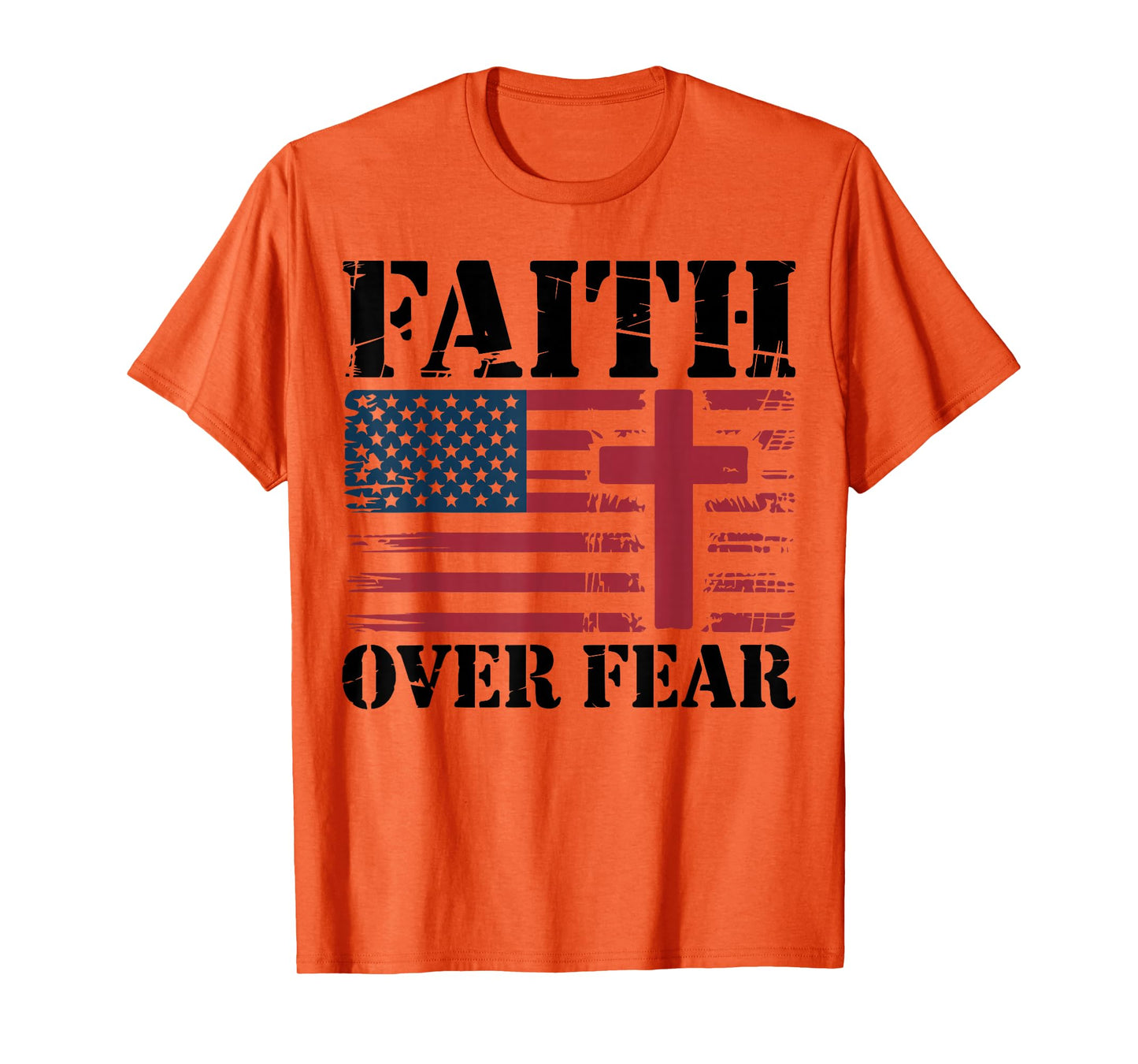 Mens Faith Over Fear Christian Patriotic Cross American Flag T-Shirt