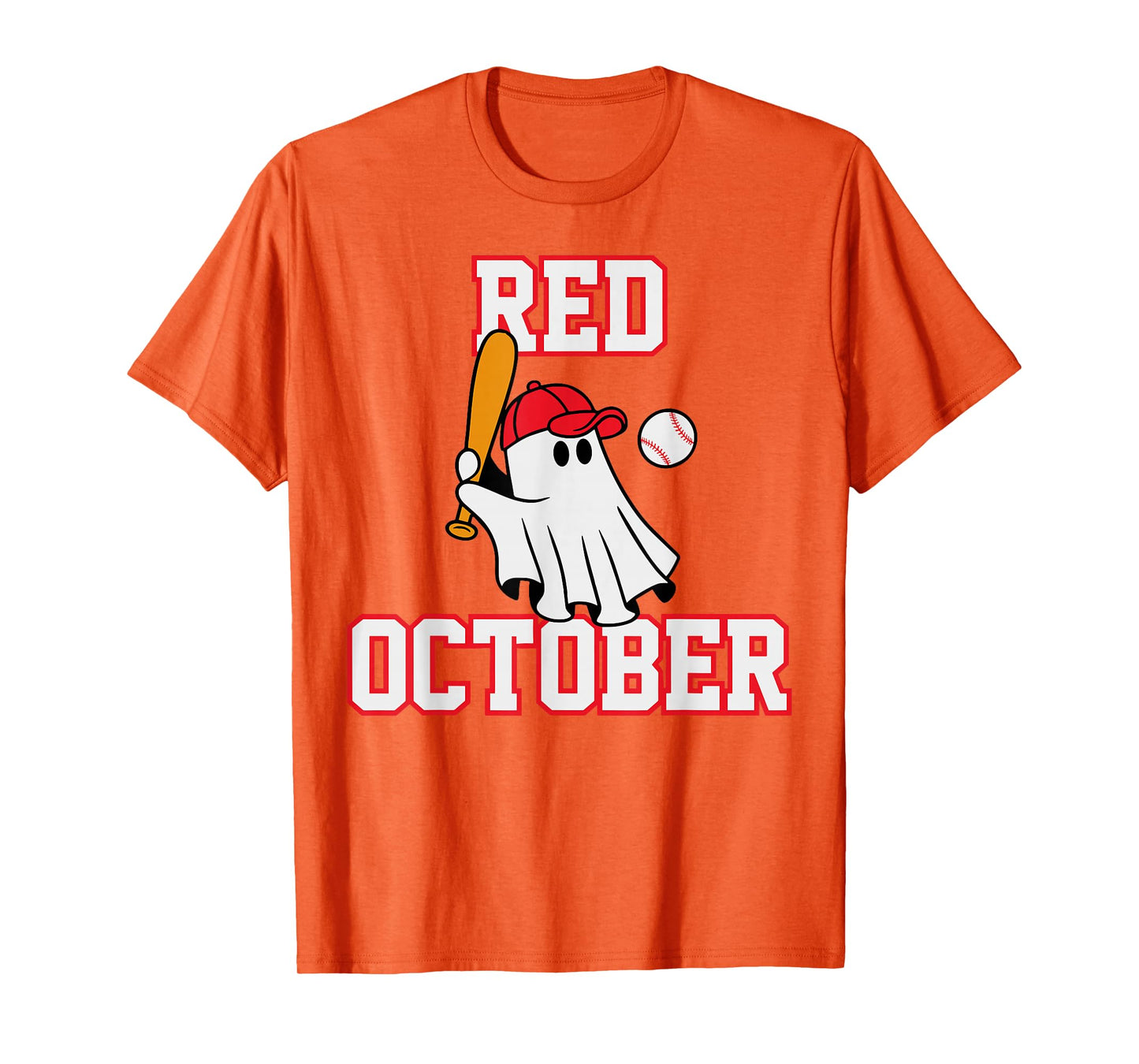 Red October Halloween Ghost Playing Baseball Sport Women Men T-Shirt