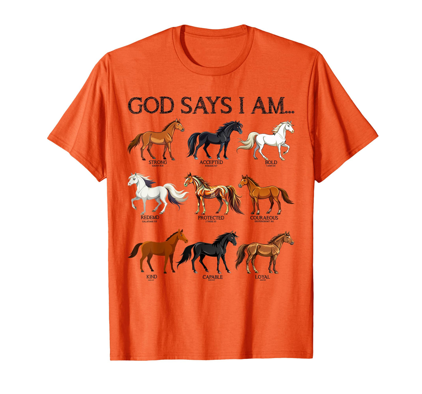 Horses God Says I Am Cute Christian Girl Teen Bible Verse T-Shirt