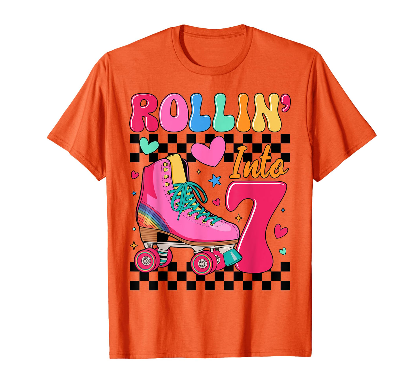 Rolling Into 7 Years Old Roller Skating Girl 7th Birthday T-Shirt