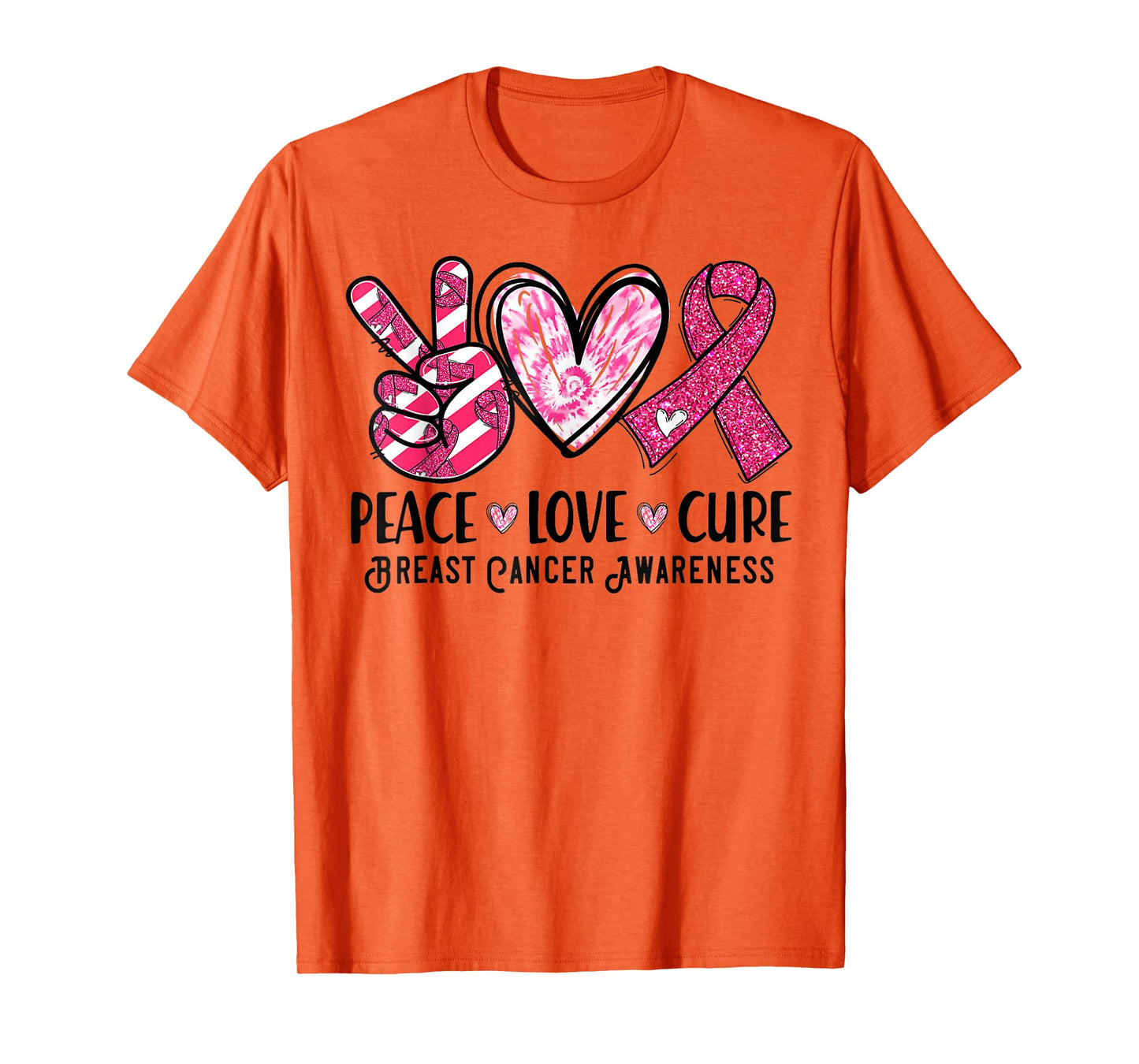 Peace Love Cure Pink Ribbon Breast Cancer Awareness T-Shirt