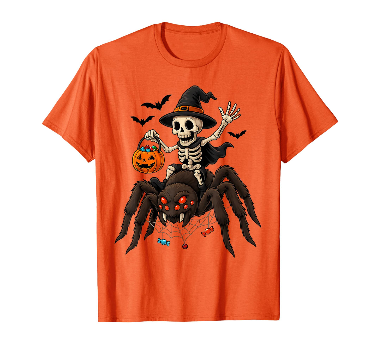 Skeleton Riding Spider Funny Halloween Costume Men Women Kid T-Shirt