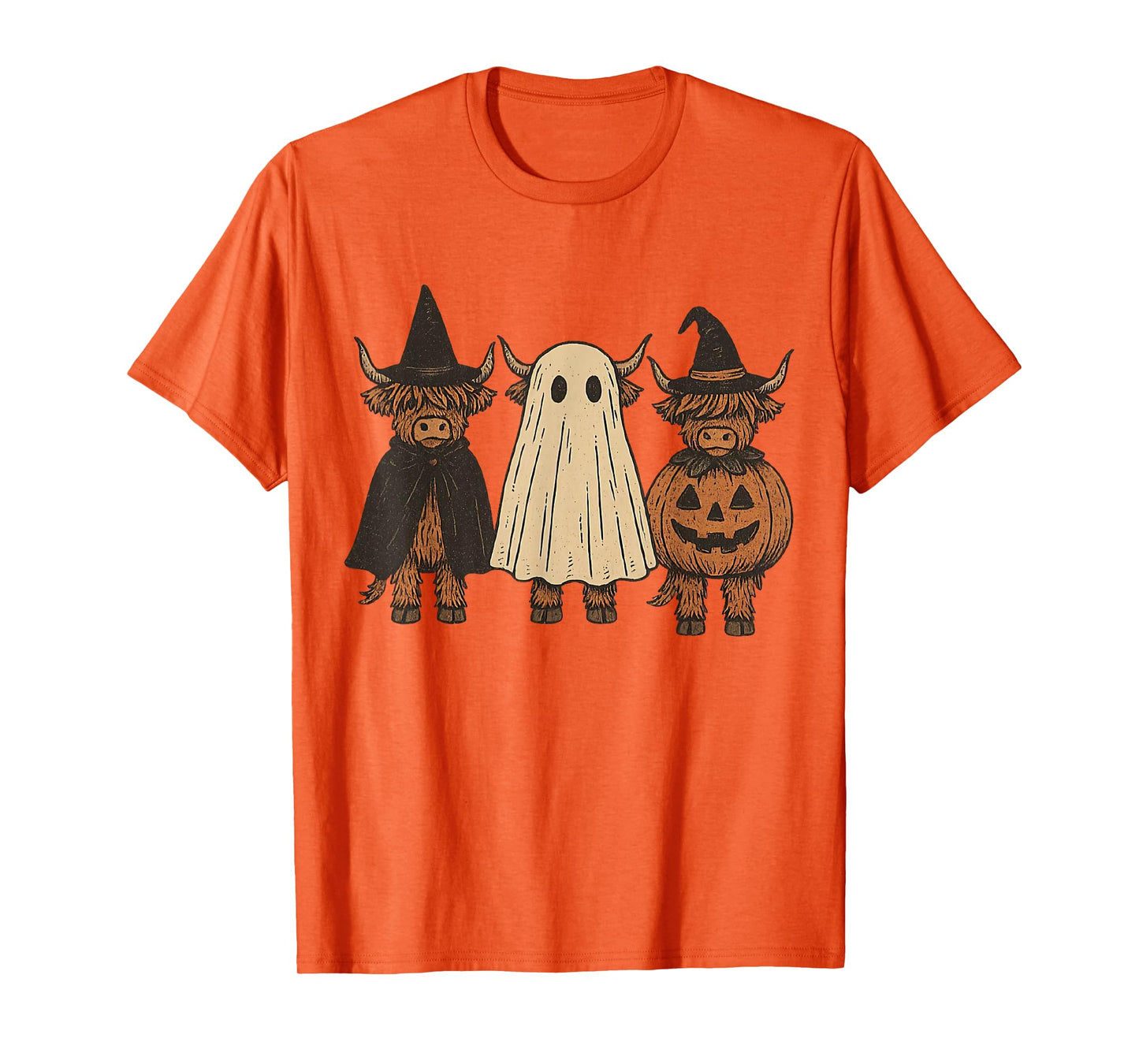 Funny Halloween Highland Cow Ghost Spooky Pumpkin T-Shirt