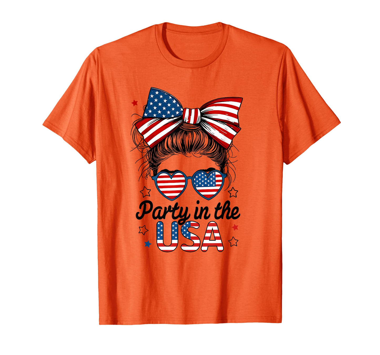 Party In USA Girls 4th of July Shirt Daughter Messy Bun USA T-Shirt