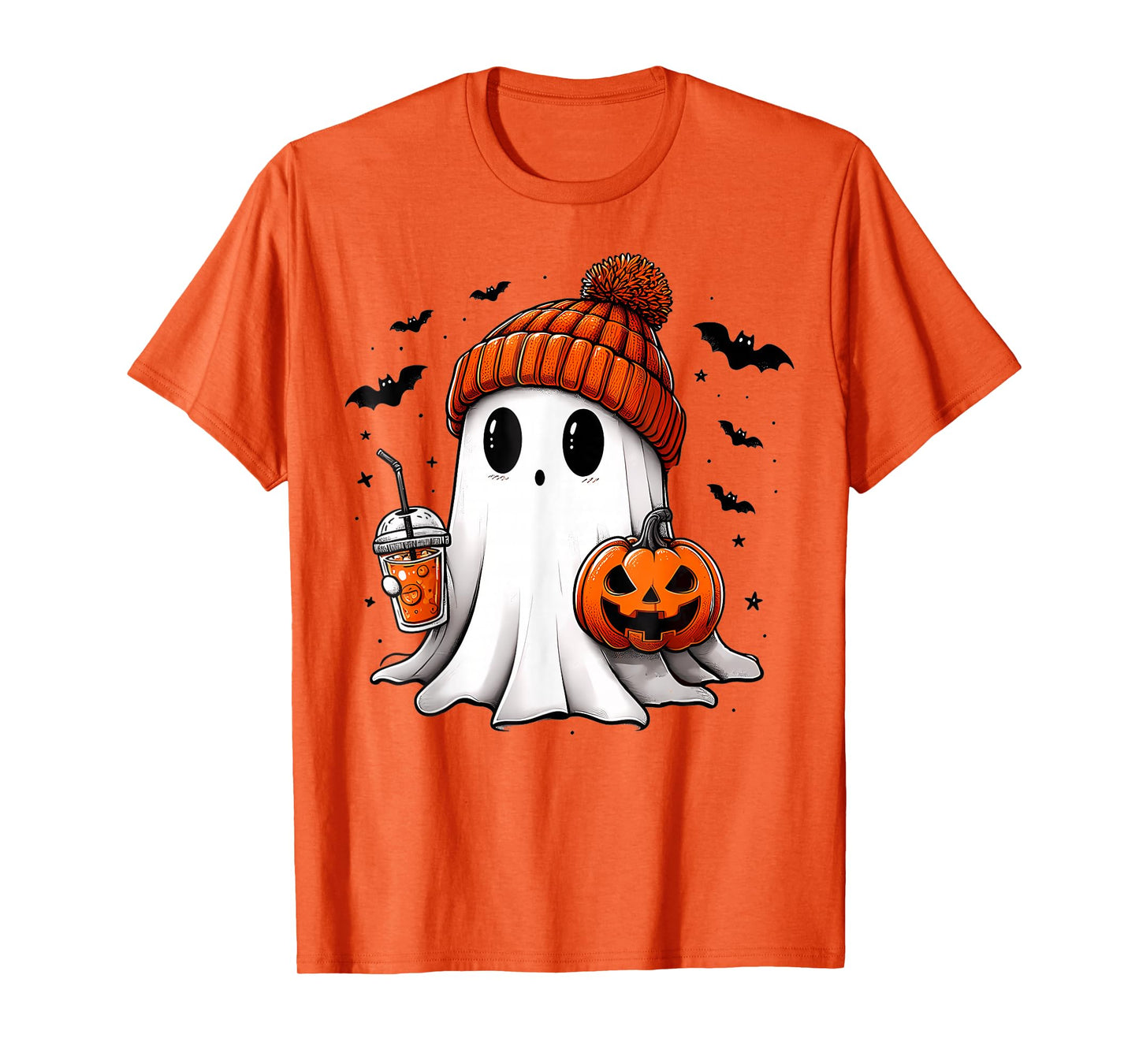 Cute Ghost Drinking Coffee Halloween Ghost Ice Coffee T-Shirt
