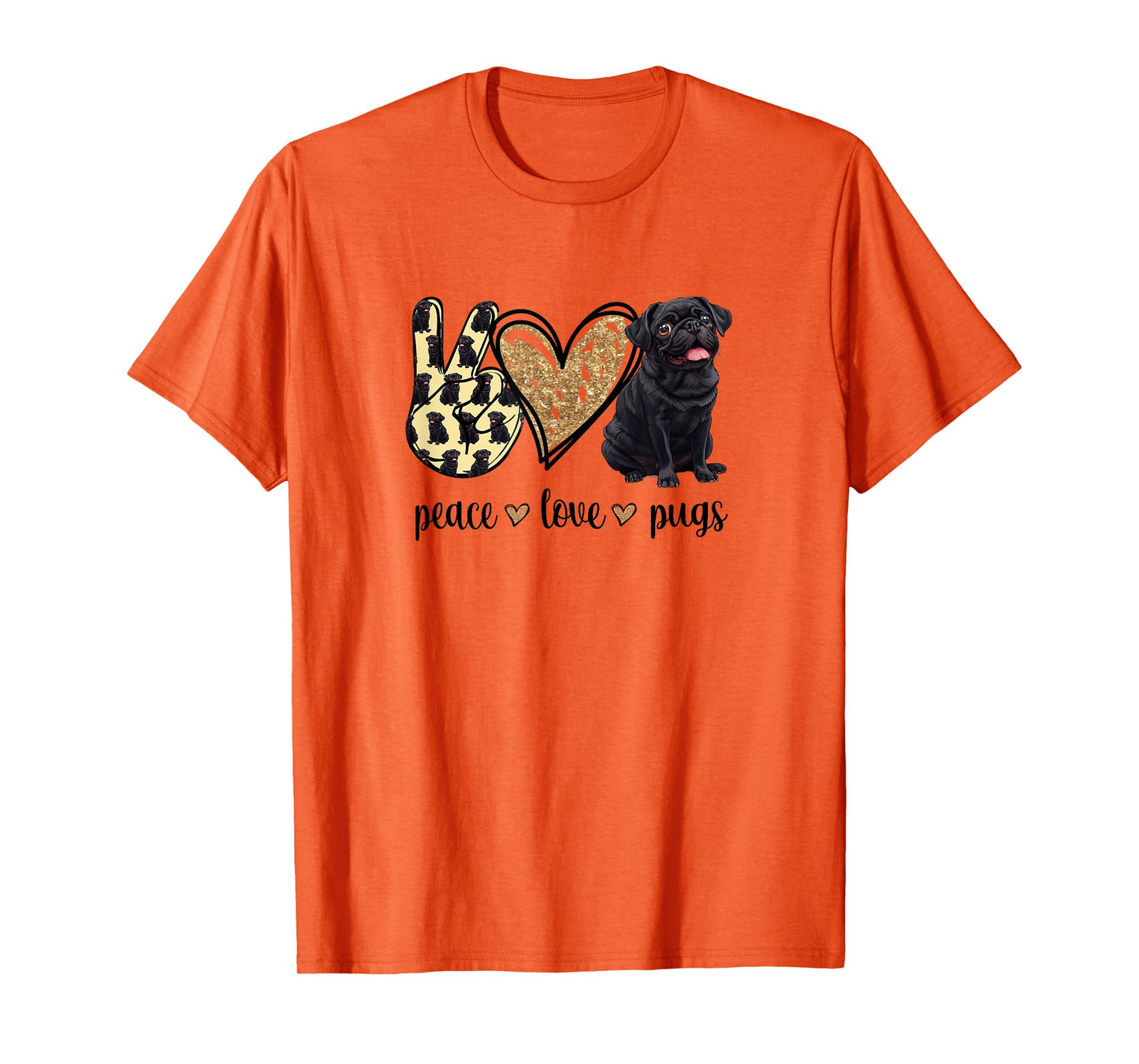 Funny Womens Peace Love Black Pug Lover T-Shirt
