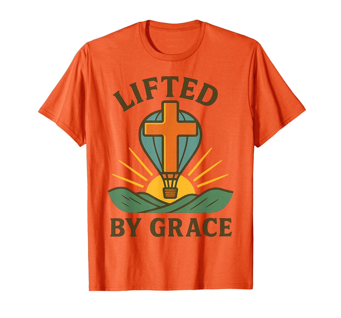 Christian Lifted by Grace Hot Air Balloon Cross Sunrise T-Shirt