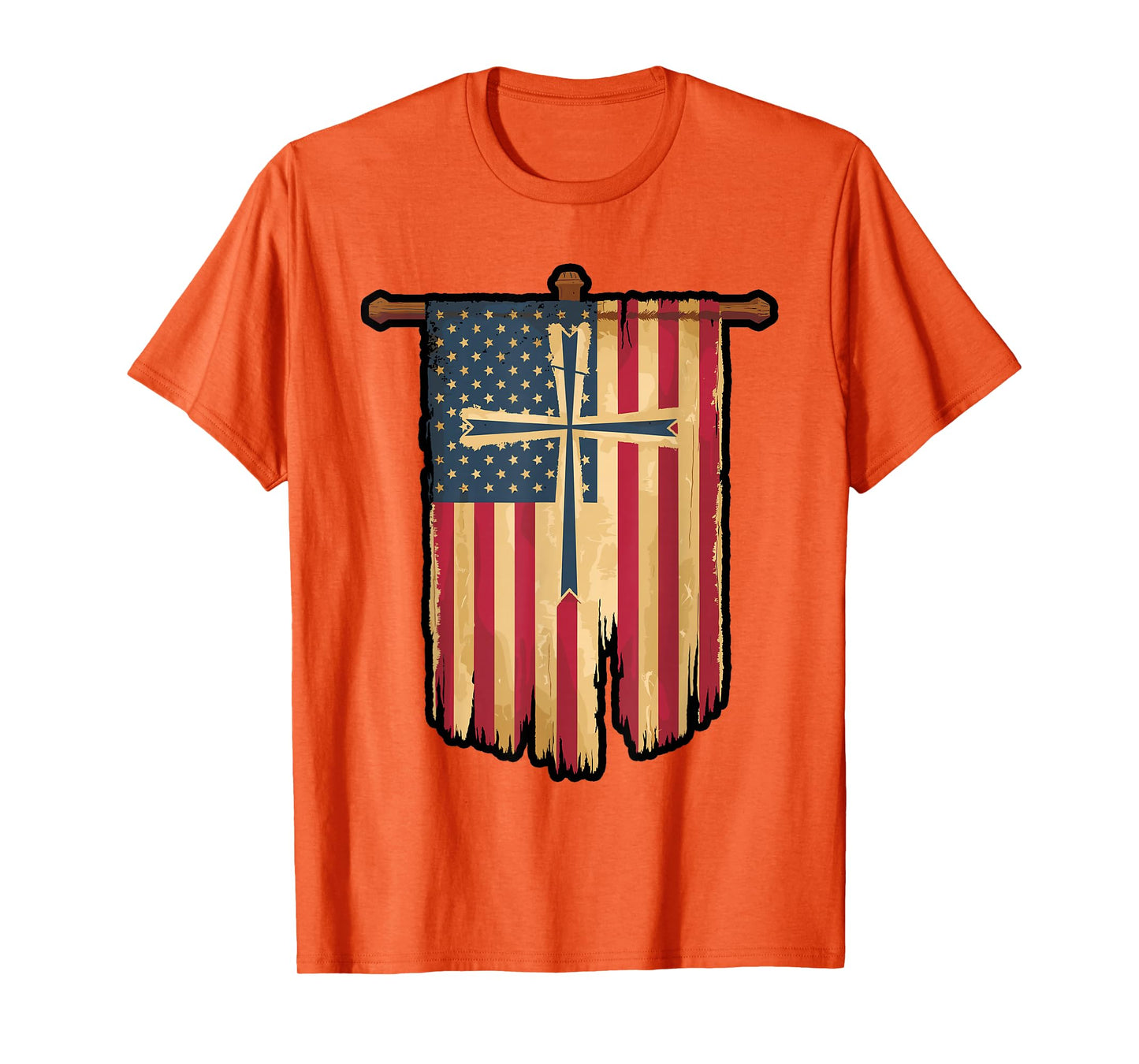 Distressed American Flag Cross Faith Design T-Shirt