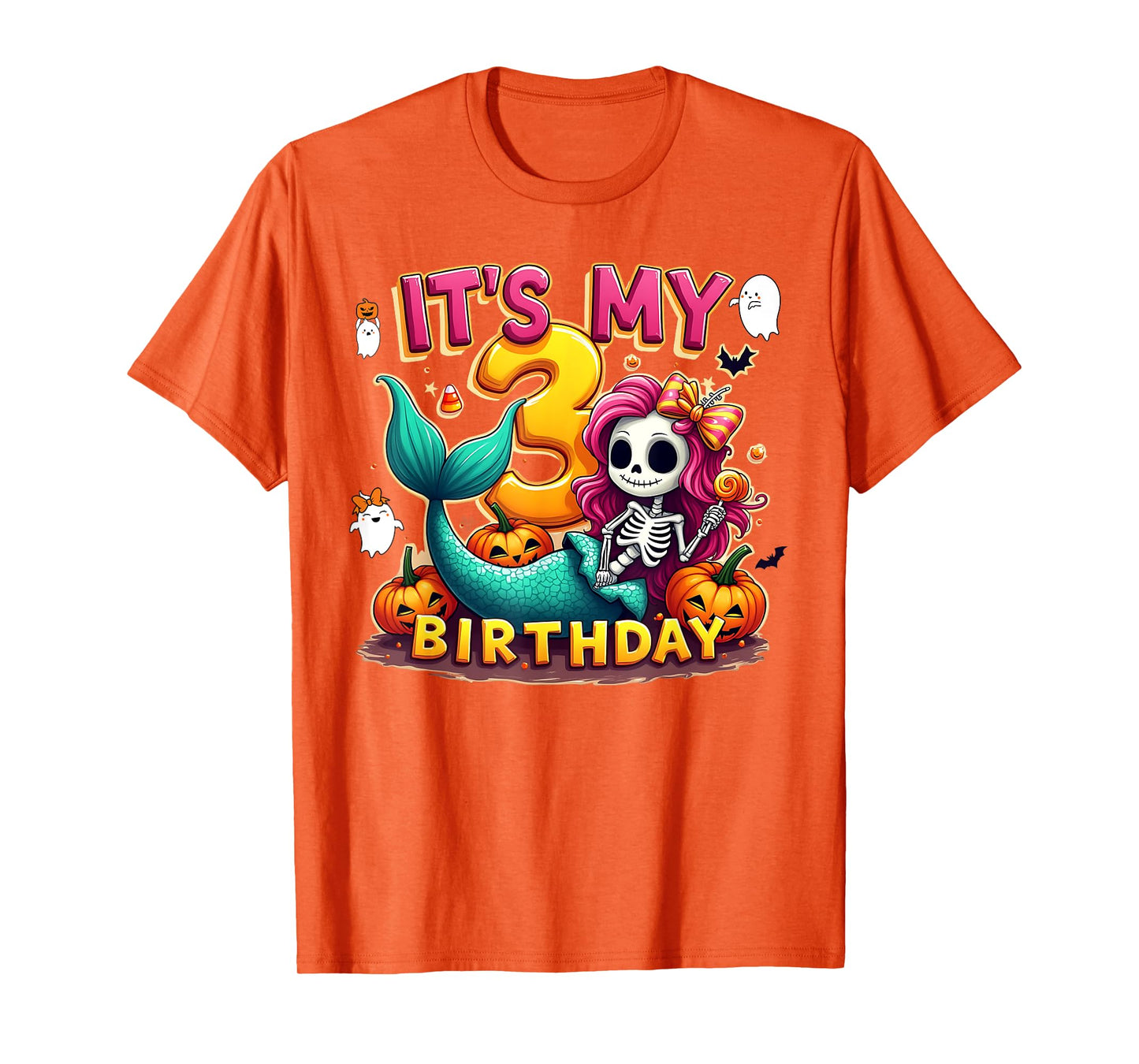 Kids It's My 3rd Birthday Girl Halloween Mermaid Skeleton T-Shirt