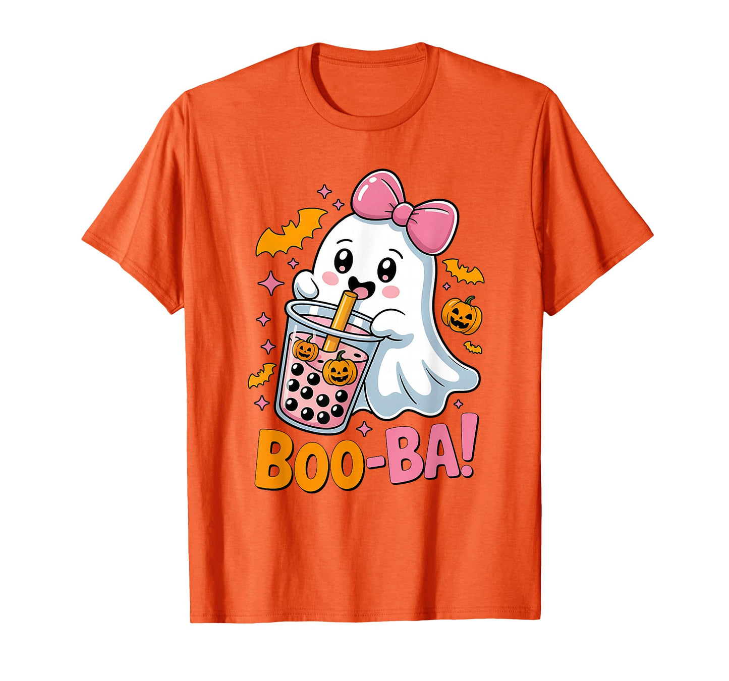 Kawaii Boba Cute Boo Ghost Halloween Girl Women Coquette Bow T-Shirt