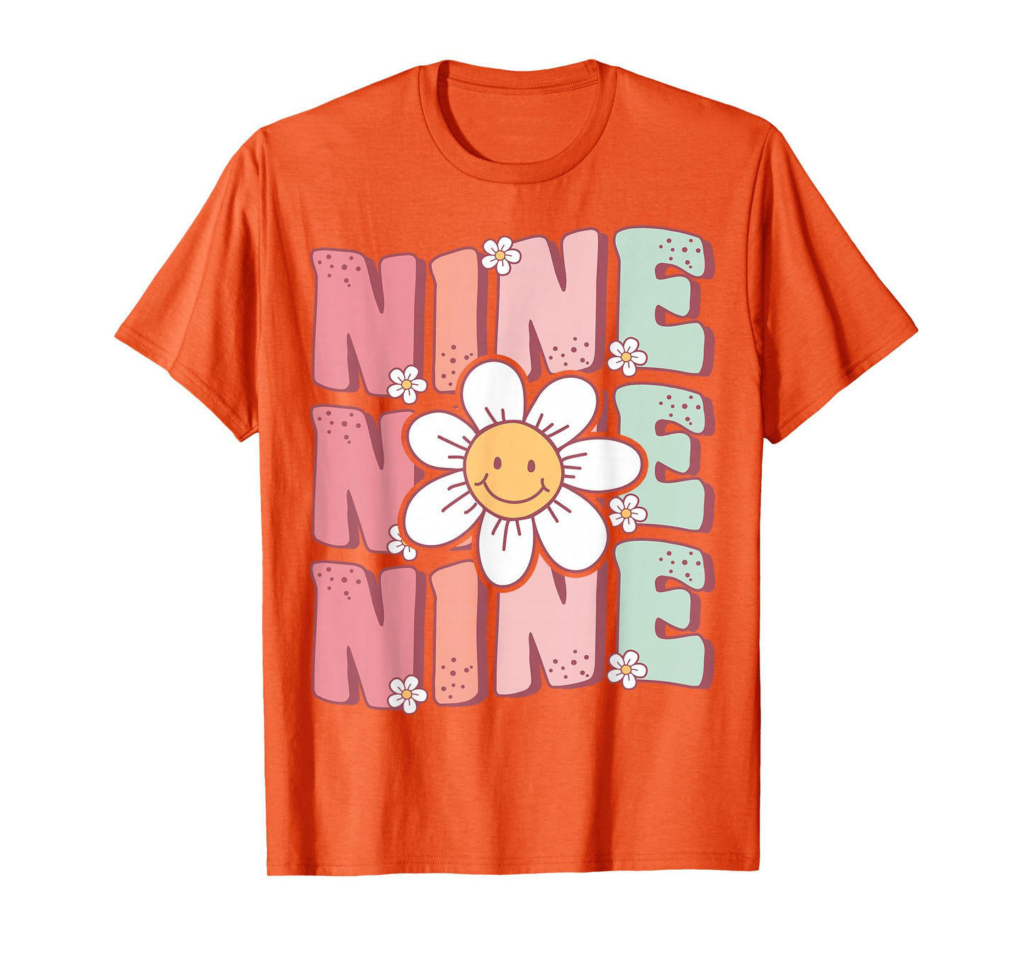 Cute Groovy 9th Birthday Party Daisy Flower Nine Year Old T-Shirt
