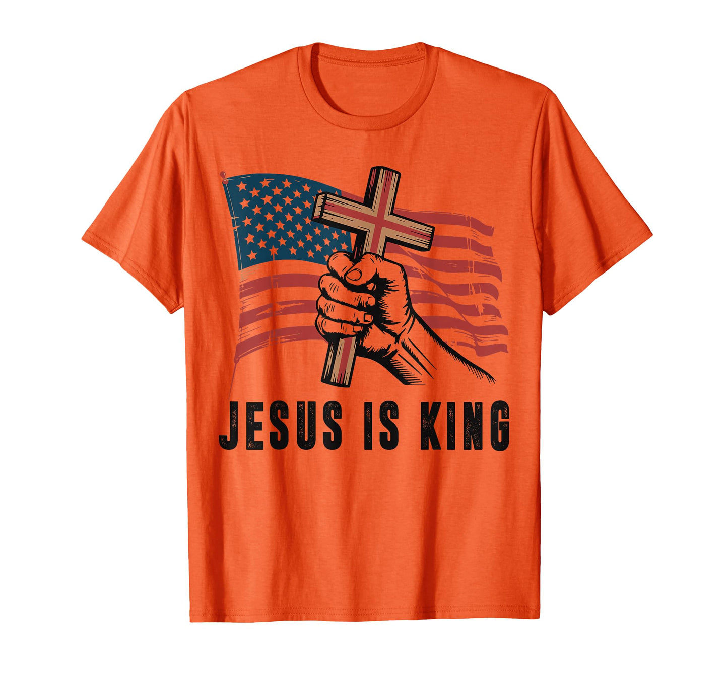 Mens Jesus is King American Flag Christian Patriotic Cross T-Shirt