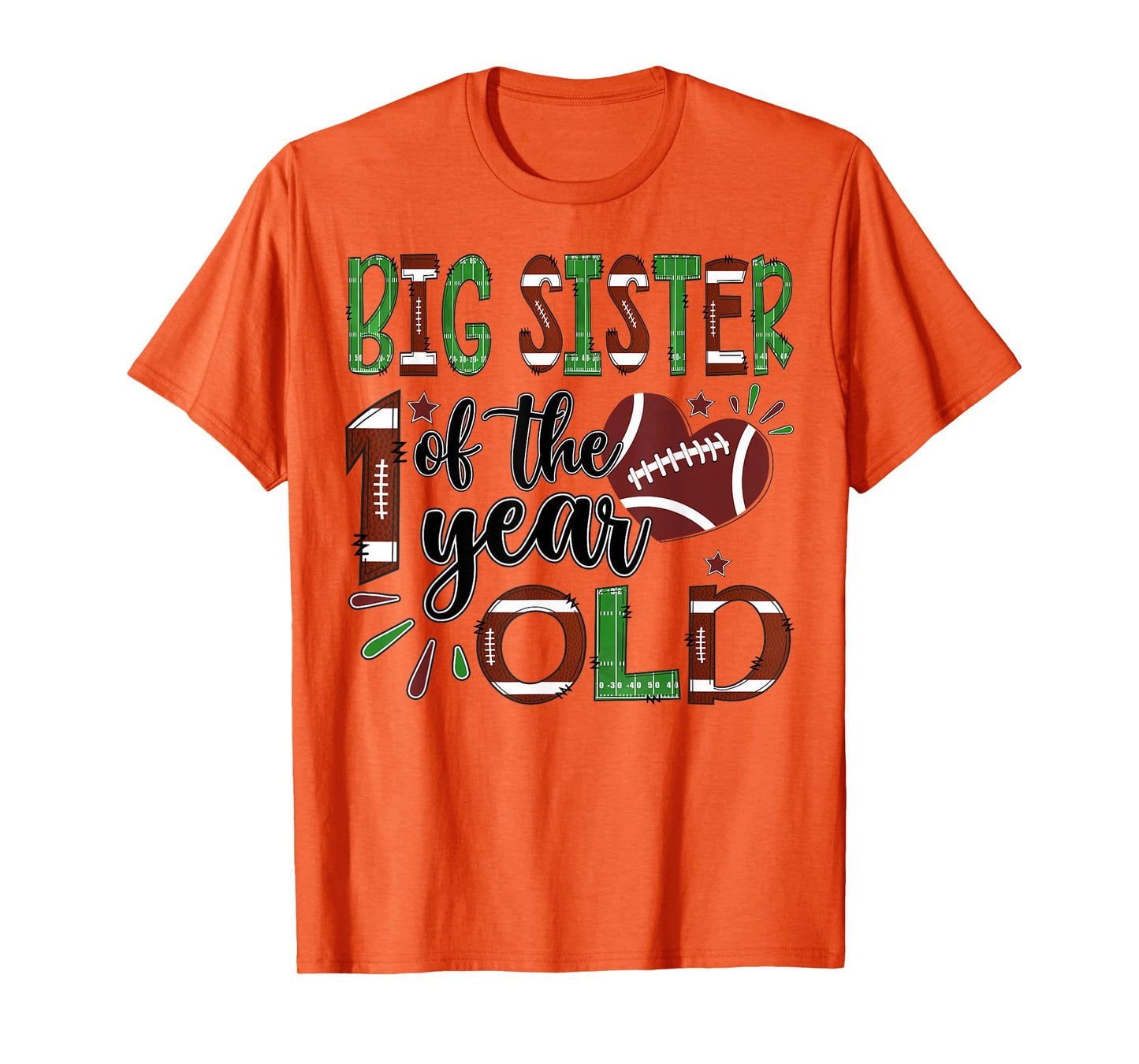 Big Sister Of The 1 Year Old Football 1St Year Down Birthday T-Shirt