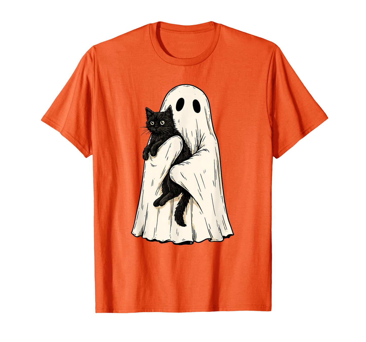 Vintage Halloween Ghost Holding Black Cat Men Women T-Shirt