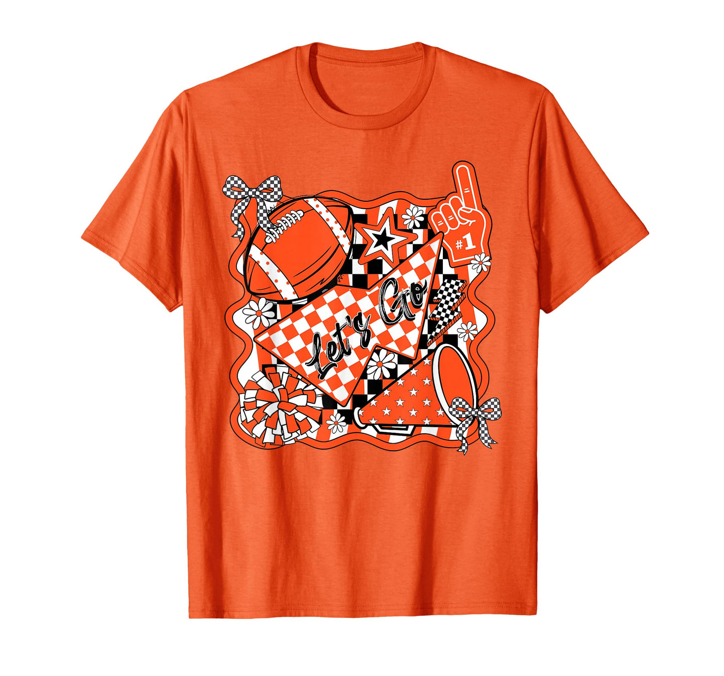 Let's Go Team Spirit Football Coquette Bow Game Day Orange T-Shirt